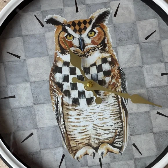 Mackenzie Childs Woodland Owl Wall Clock - Black and Gray - Picture 2 of 3
